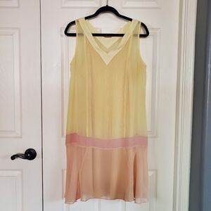 Vintage Silk Sheer Flapper Midi Dress Colorblock Sleeveless Pullover Size 10